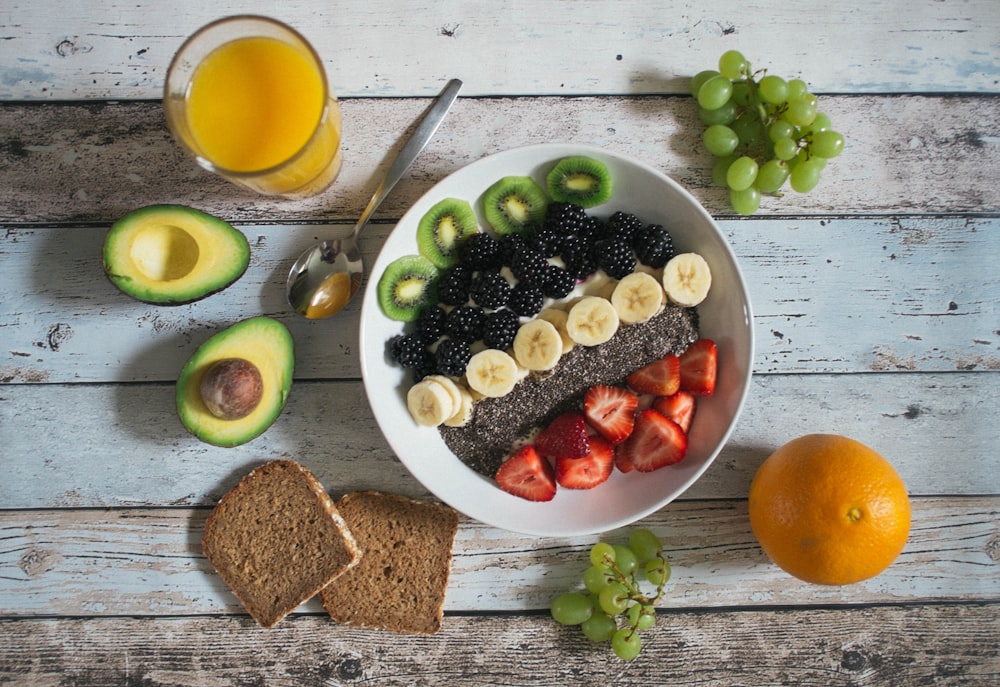 Fresh fruit plate as part of a nutritious healthy morning routine